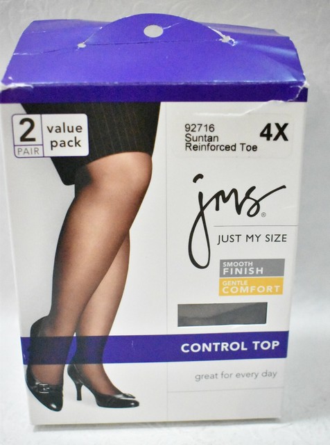 2 Pair Just My Size JMS Control Top Reinforced Toe Pantyhose Suntan 