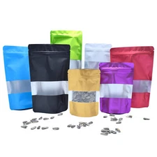 100 Matte Color Stand Up Zip Seal Storage Bag with Translucent Window for Seeds