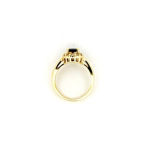 Vintage Estate 14k Yellow Gold Sapphire & Diamond Halo Statement Ring, Size 7 - Picture 6 of 15
