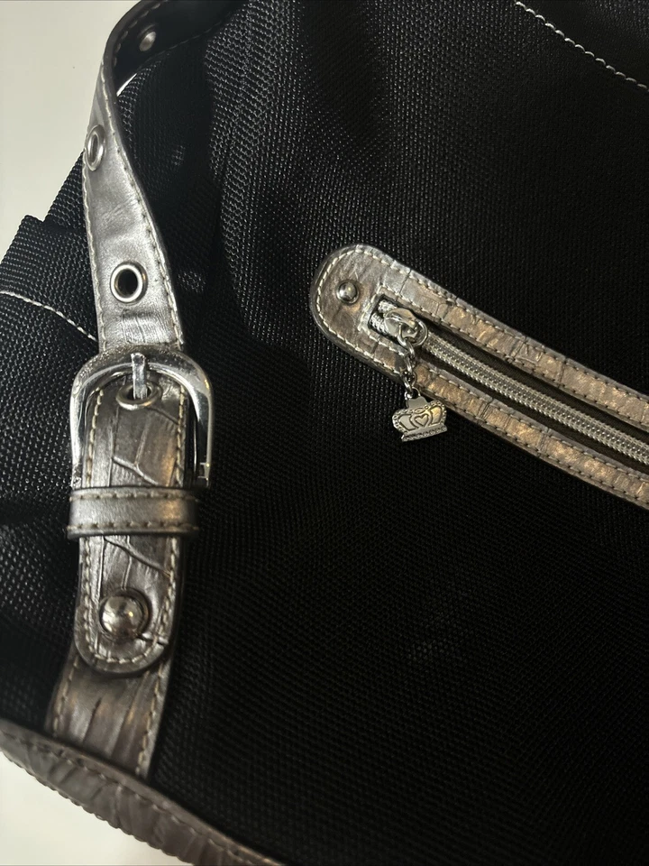 Bolso de Mano KATHY VAN ZEELAND Top Cremallera Cinturón Lona, Negro Plata Foto 3 de 4