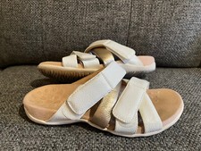 Vionic Hadlie Orthotic Slide Sandals White  Gold Hook  Loop - Women's Sz 5