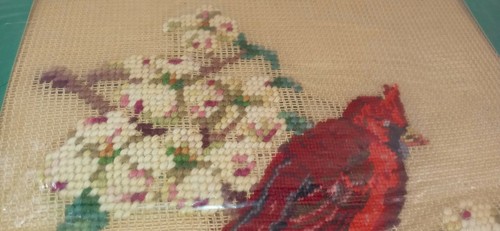 Vintage Hiawatha Handicraft Needlepoint Cardinal & Flowers Pre-Stitched - Picture 6 of 8