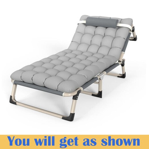 Single Metal Folding Bed Frame w/ Mattress Single Size Portable Camping Recliner - Picture 7 of 9