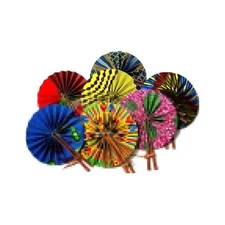 African Fabric Hand Fan With Leather Handle, Decorative Fan with Ankara Fabrics
