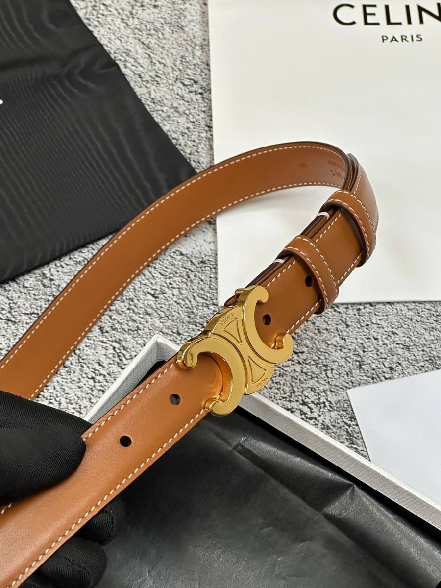 Celine Triomphe brown leather belt with gold buckle, 80 cm | eBay