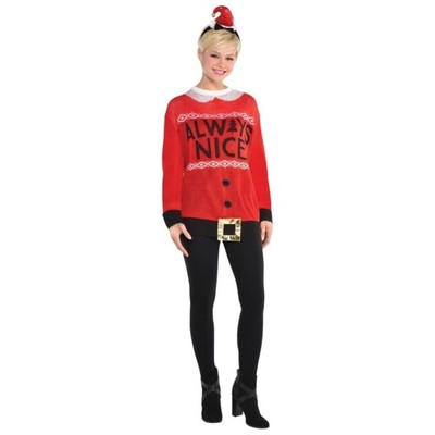 ''Always Nice'' Santa Clause Ugly Christmas Sweater Adult S/M