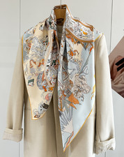18 Momme Twill Silk Scarf Bandana Shawl 2 Face horse Print 35'' Neckerchief Wrap