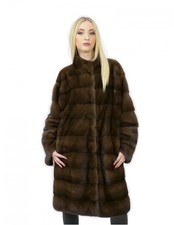 Scanbrown Mink Fur Coat 46 Horizontal Pistagna Neck 100cm