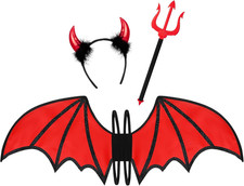 3Pcs Devil Costume Set,Devil Wings,Devil Horn Headband,Pitchfork for Halloween D