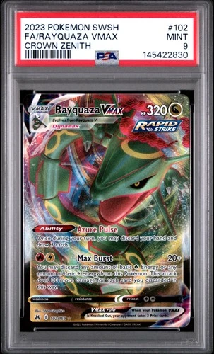 2023 POKEMON SWORD & SHIELD CROWN ZENITH #102 FULL ART/RAYQUAZA VMAX PSA 9
