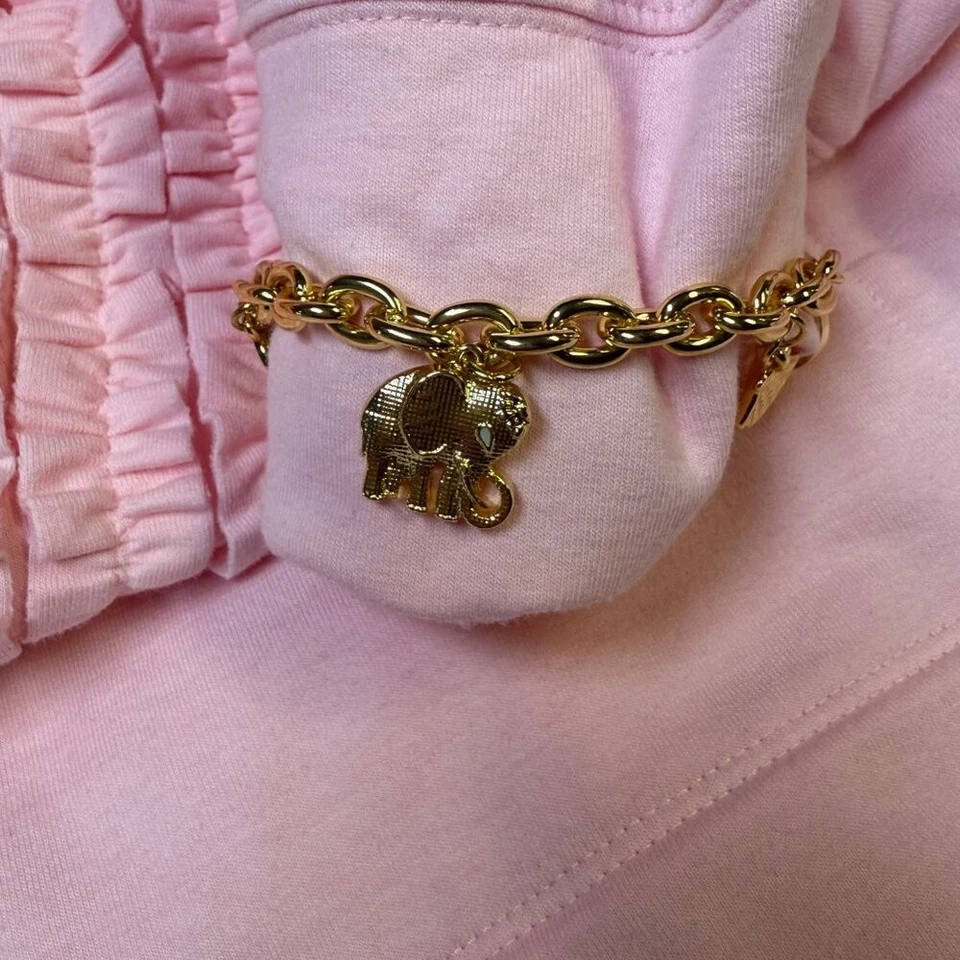 Lilly Pulitzer Gold Charm Bracelet w/ Dress Turtle Elephant Shell Orange EUC - Image 3 of 4