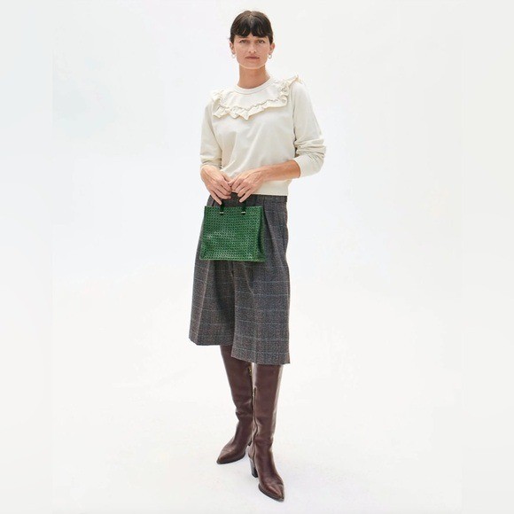Clare V Petit Simple Tote Woven Rattan Evergreen NWT Leather image 3