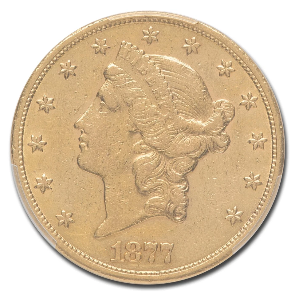 1877-CC $20 Liberty Gold Double Eagle XF-45 PCGS Foto 2 de 3