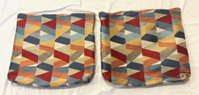 Pair Of 2 Woven Silk Brocade Geometric Jewel Tones Zippered Pillow Covers 20 Sq
