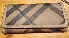 Burberry Smoked Check Continental Wallet Made From Coated Canvas Leather Trim