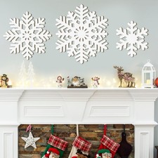 Wooden Large Snowflake Ornaments Sign Christmas Decorations 3Pack, Wood Hollo...