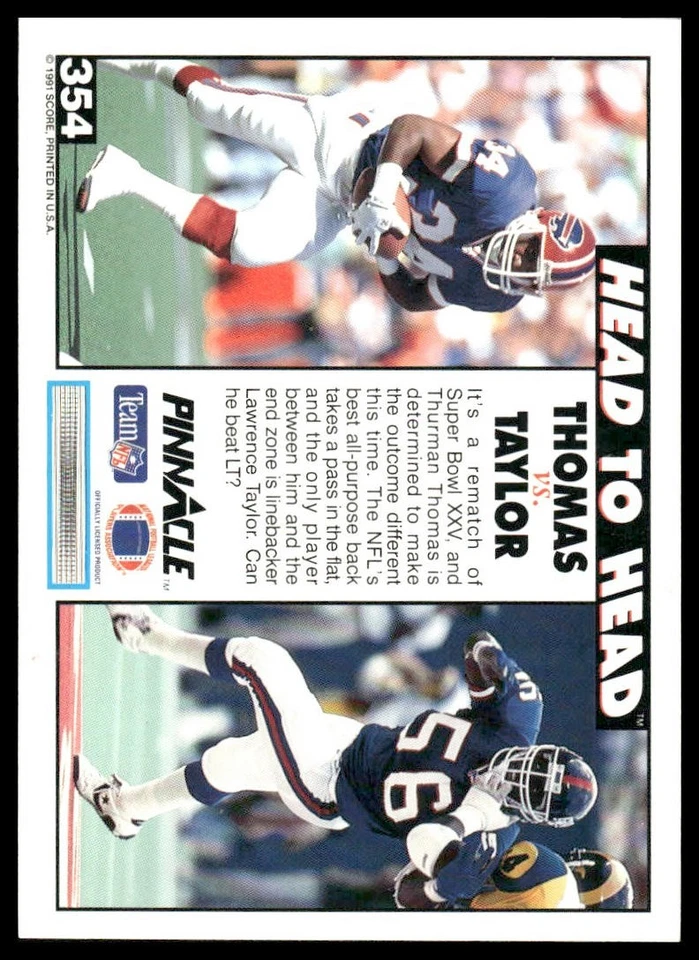 1991 Pinnacle #354 Thurman Thomas / Lawrence Taylor HH - Image 2 of 2