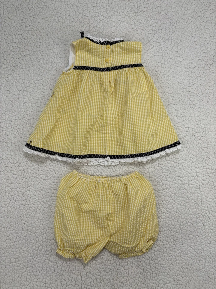 Vintage Yellow Seersucker Bumble Bee Dress & Bloomers Baby Girl 12M Sleeveless - Image 4 of 4