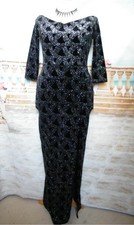 Evening Dress 16 Black Silver NEW Stretch Velvet Quiz Bardot Sparkly Ballgown