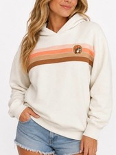 Buc-ee s Cream Retro Stripe Beaver Logo Pullover Hoodie Sweatshirt NEW SZ XL