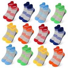 Kids Socks Boys Sock 12 Pairs Ankle Athletic Short Low 5-7 Years Multicolor-a