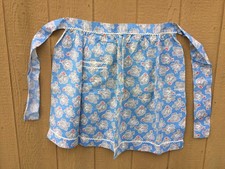 Vintage Hand Made Farmhouse Granny Apron Blue Gray Rose Flower 26" x 21" Ties