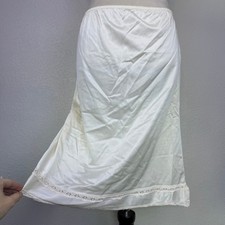 Vintage 80's Cream Lace Trim Slip Skirt Slit Womens Size Med Made in USA