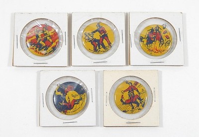 Lot of (5) 1940's Eppy Cowboy and Indian Metal Picture Buttons Vintage