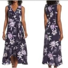 Vince Camuto Dress Purple 12 Flowy Floral V Neck Sleeveless Midi Washable
