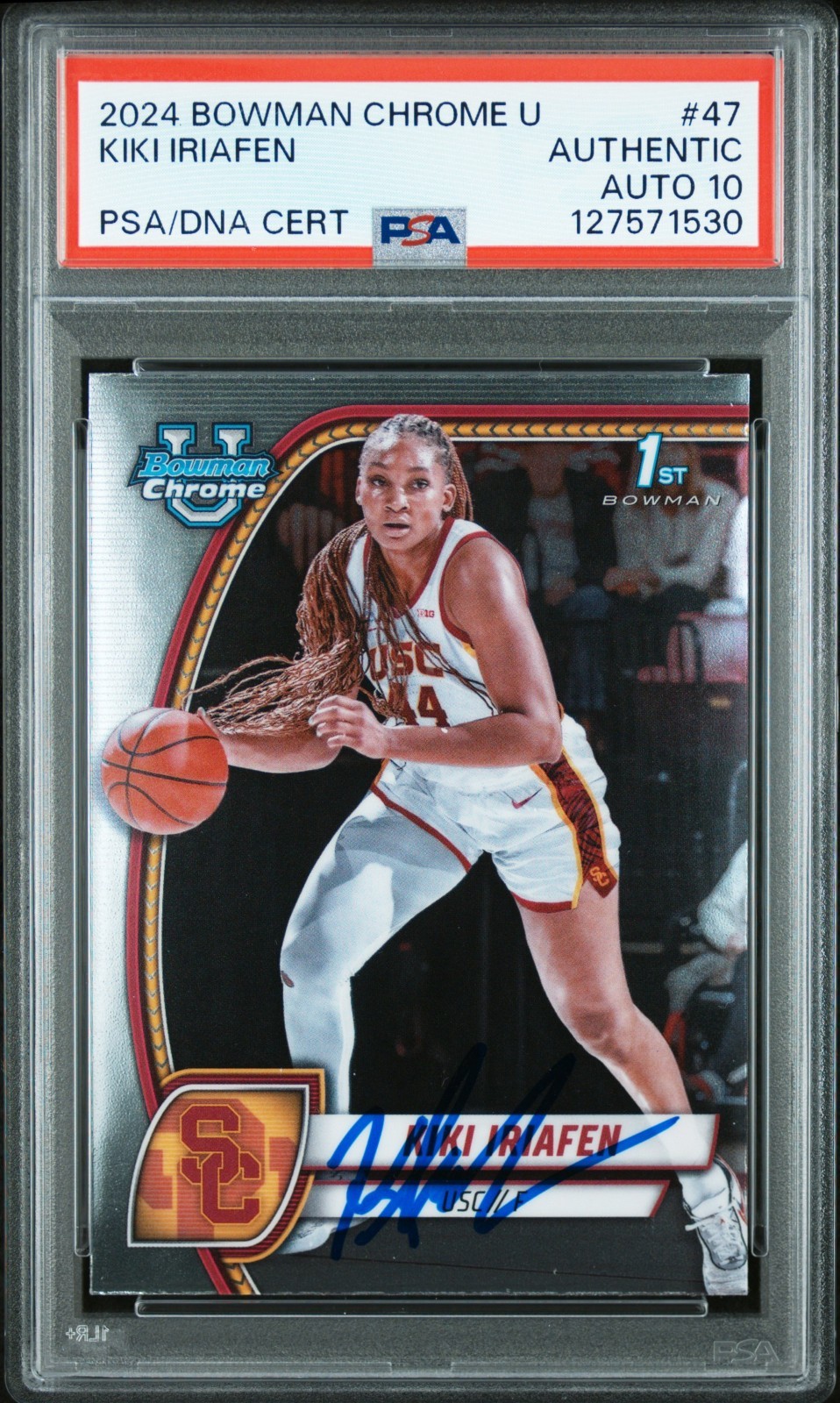 Kiki Iriafen Signed 2024-25 1st Bowman University Chrome Refractor PSA Auto 10