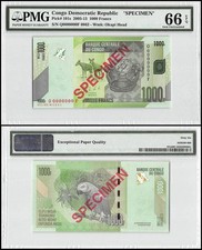 Congo Democratic Republic 1000 Francs, 2005-2013, P-101s, Specimen, PMG 66