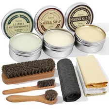 Pcs Leather Care Kit- 3Pcs Horsehair Brushes, 1.76oz Saddle Soap, 1.76oz 10