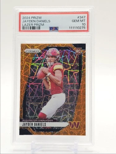 JAYDEN DANIELS 2024 PANINI PRIZM ROOKIE FOOTBALL ORANGE LAZER RC PSA 10 Q0004