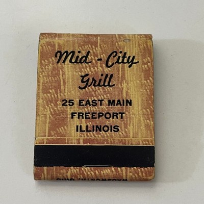 Mid-City Grill Steaks Chicken Chops Freeport IL Vintage Matchbook STB7-MMZ5