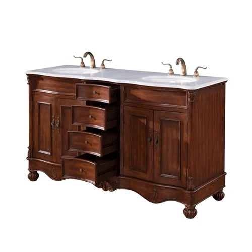 Elegant Decor Windsor 60" Wood Double Bathroom Vanity in Brown Teak - Picture 7 of 15