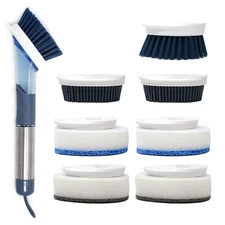 Soap Dispensing Dish Cleaning Brush with 4 Brush Head & Refill