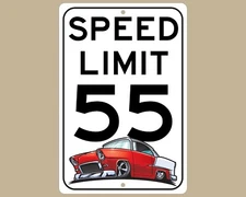 1955 Chevy Belair Custom Speed Limit Sign, Garage Wall Decor, Novelty Signage
