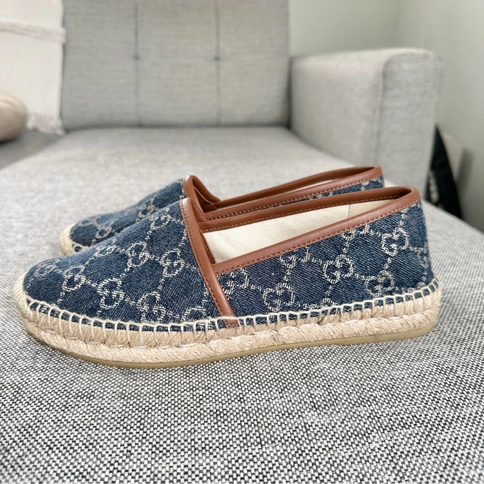 Espadrilles plates Gucci GG Delave monogramme denim EU 36,5 US 6,5 bleu