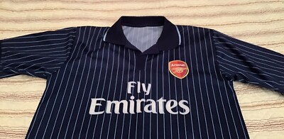 Fly Emirates Arsenal Soccer Jersey~Blue Pinstripe~Pit to Pit 21”~L
