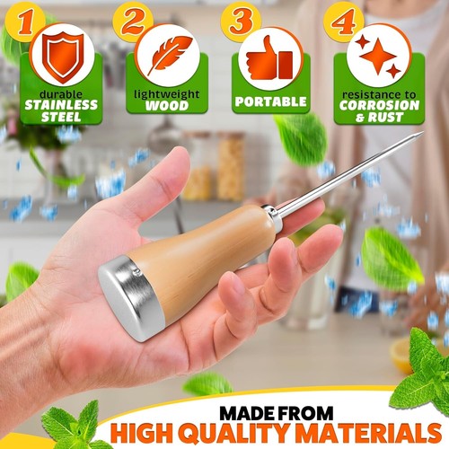 Premium Stainless Steel Ice Pick with Wooden Handle - 8.43-Inch Kitchen Tool - Picture 5 of 11