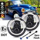 2× 7inch Round LED High Low Headlights Halo Angle DRL For Morris Minor 1955-1971