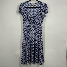 LEOTA Women's Geometric Printed Short Sleeve Faux Wrap Dress sz M