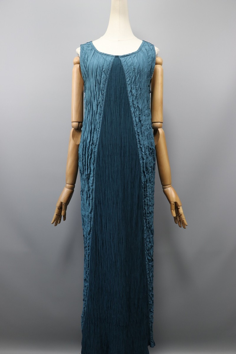 privatsachen silk dress Privatsachen Cocon Commerz Blue Pleated Crush Silk Long Dress Womens Size  M-L