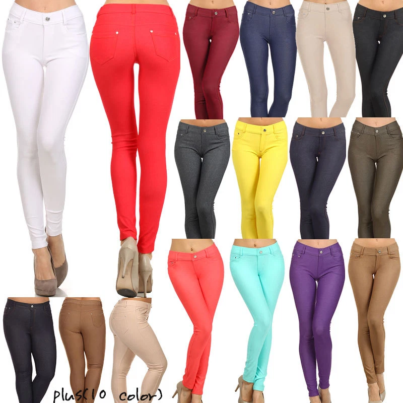 Colorful Jeggings Stretchy Skinny Soft Leggings Pencil Pants S~3XL PLUS  Yoain