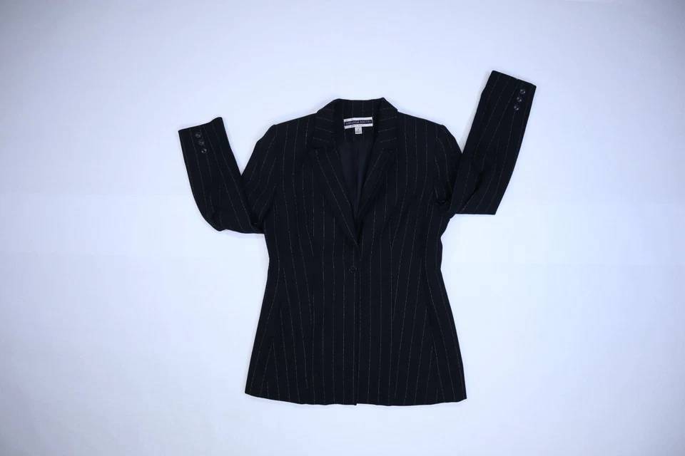 Blazer vestido vaquero plisado de lana a rayas negras Amanda Smith 3 piezas para mujer 6 Foto 4 de 4