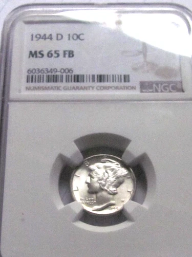 1944 D MERCURY DIME, NGC MS65 FB