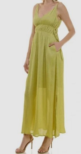 Taylor Women's Green V-Neck Side-Slit Maxi Dress Size 4
