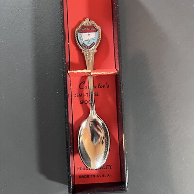 Vintage Souvenir Collector Spoon Demi Tasse IOB USA Connecticut Silver Steel