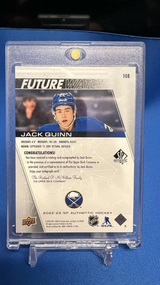 2022-23 SP Authentic Auto Future Watch /999 Jack Quinn #108 Rookie Auto RC - Image 4 of 4
