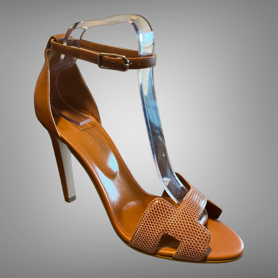 Hermes Premiere Lizard Sandal Pumps Shoes EU 40 Iconic H Cutout